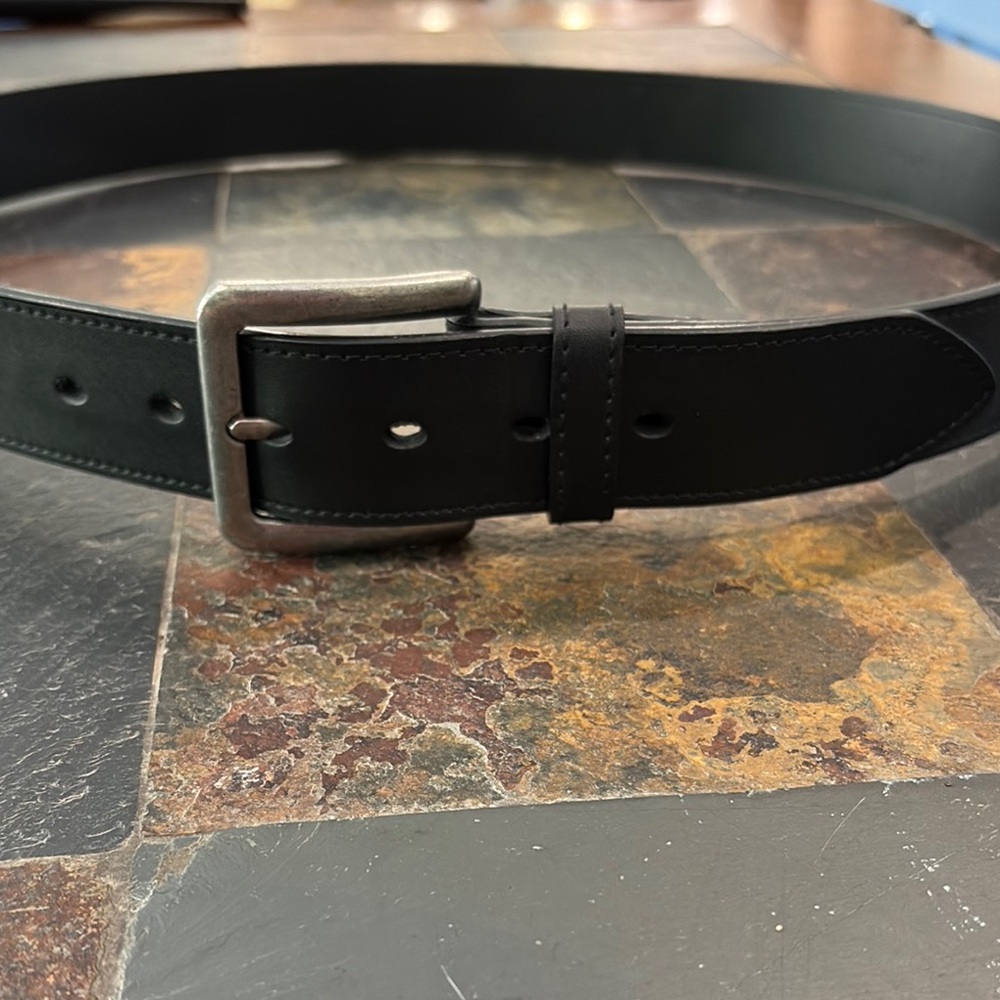 King size Classic Black Leather Belt with Silver Buckle